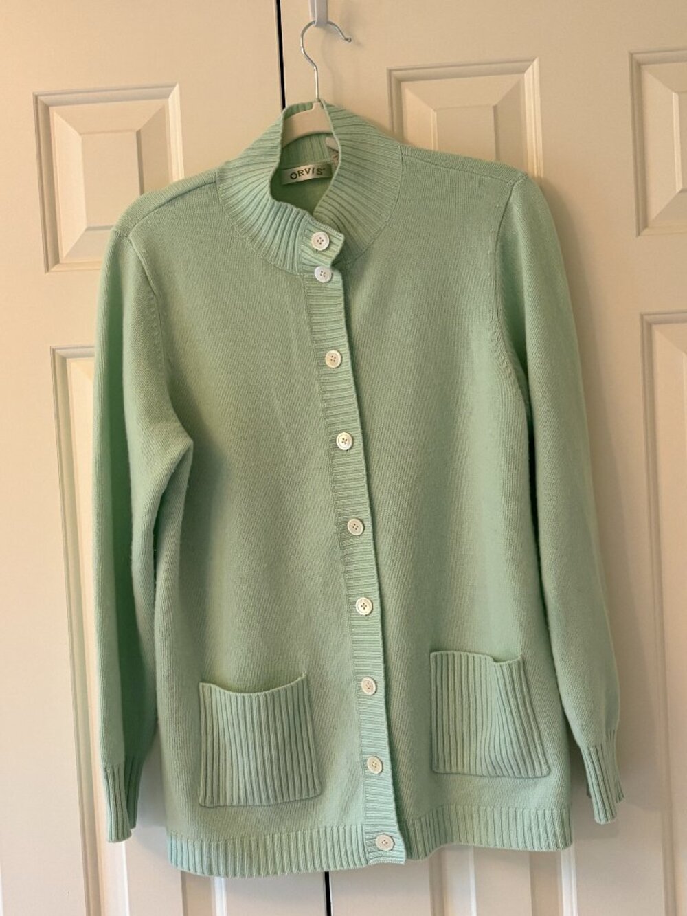 Classic Orvis  Women's 100% Cashmere Cardigan Sweater Mint Green Sz M